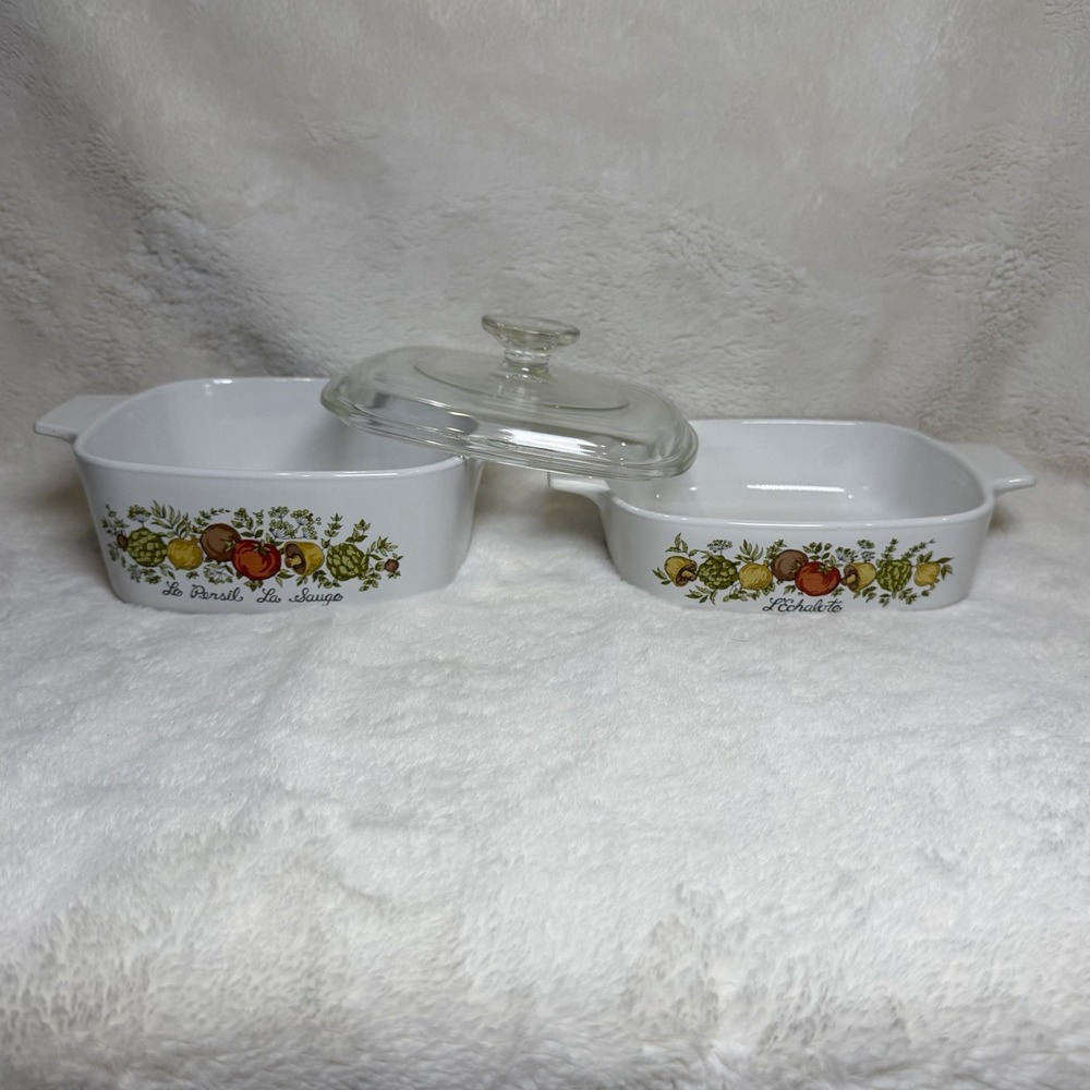Corning Ware Vintage Spice of Life L'Echalote Casserole Dish Stacking Set W Lid